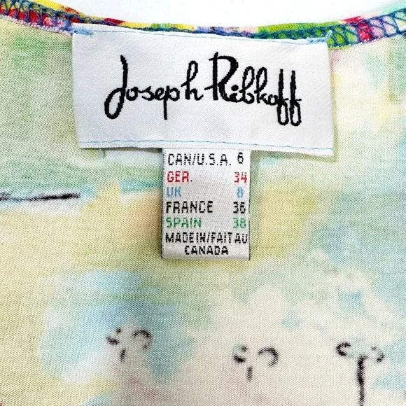 VTG Joseph Ribkoff Wrap Dress Women's Size 6 Italian Village Print Short Sleeve - Picture 2 of 3